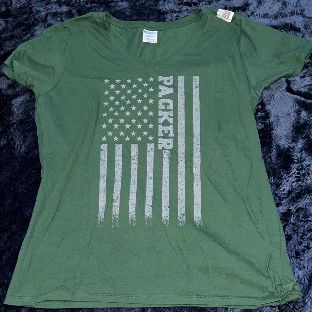 Green Packer Fan US Flag Women's Top (Ladies L)